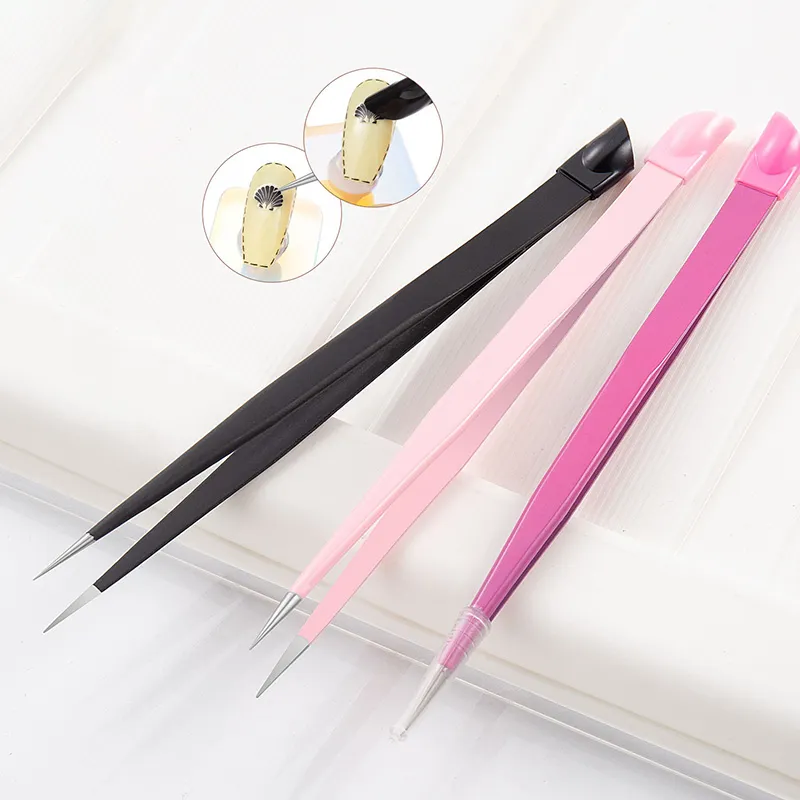 Pink Nail Art Tweezers Stainless Steel Eyebrow Straight Sharpener Tweezers for Eyelash Extension Pick Up Tools Makeup Crafts