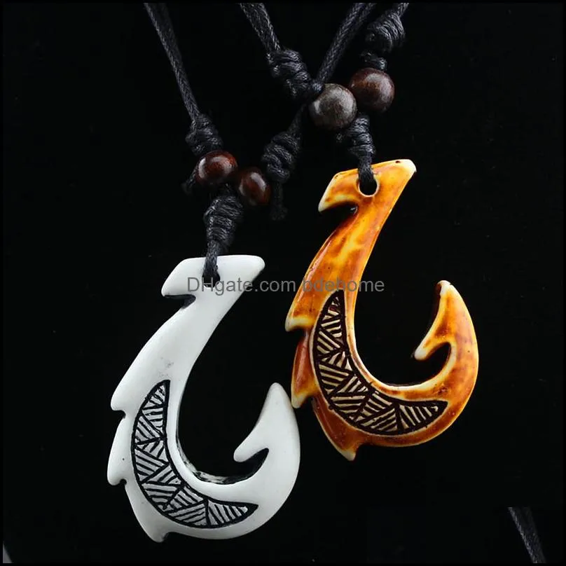 Pendant Necklaces Mixed Hawaiian Jewelry Imitation Bone Carved Nz Maori Fish Hook Necklace For Women Men Chokers Amet Gift Drop Deli Dhojm