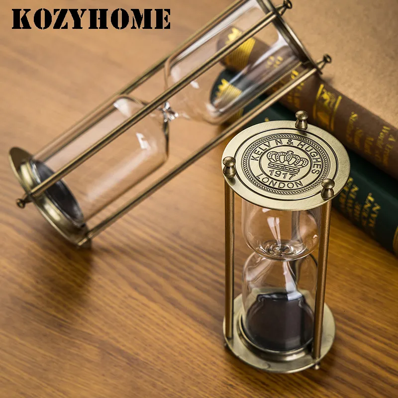 Decorative Objects Figurines European Retro Decorative Frame Home Living Room Office Desktop Decoration Metal Empty Sandglass Holder Sand Clock Timer 230810