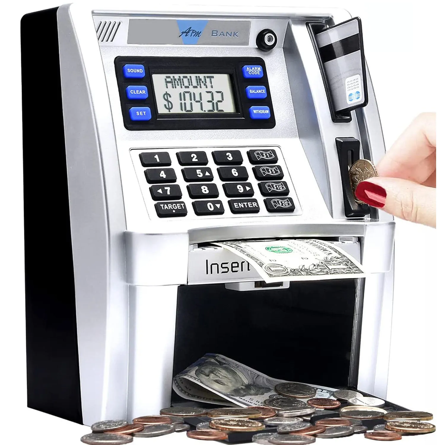 Novelty Items Electronic Piggy Bank ATM Password Money Box Cash Coins Saving Box ATM Bank Safe Box Automatic Deposit Banknote Christmas Gift 230810