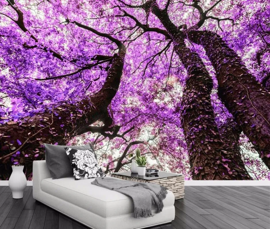 Wallpapers CJSIR Custom Wallpaper 3d Stereo TV Background Wall Purple Cherry Tree Living Room Bedroom Sofas Decor