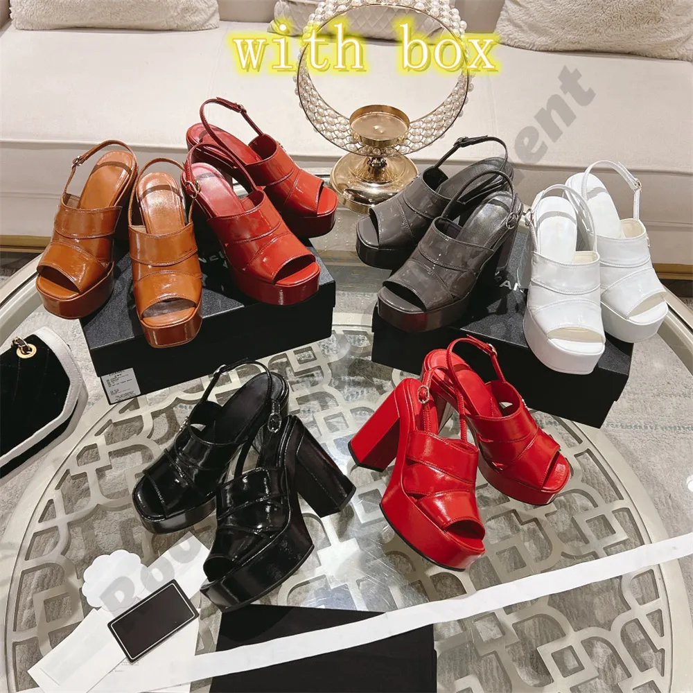 Patent Crumpled Lambskin Platform SANDAL 95MM Women Dress Shoes High Chunky Heels Pumps Luxury Designers Heel Classic Embellished Ankle Strap Banquet shoes