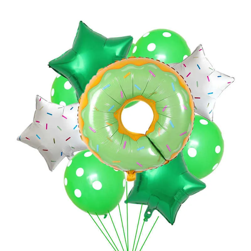 Decoration 10pcs donut aluminum film balloon combination baby birthday decorations five-pointed wave dot balloon candy set