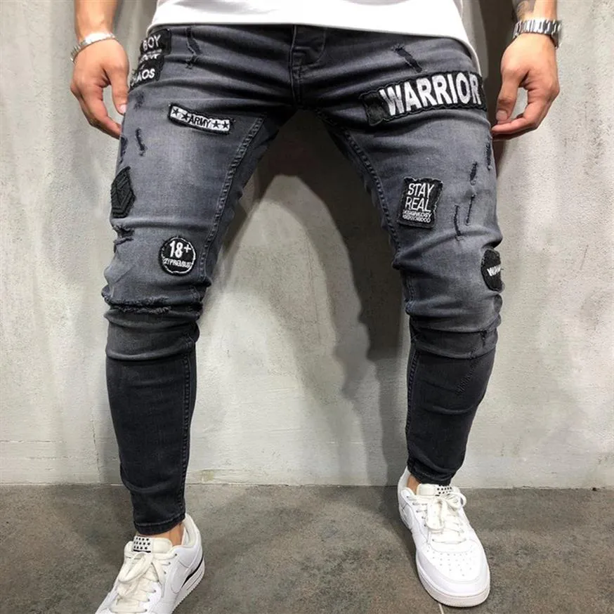 Jeans masculinos 2021 Moda Mens Hole Bordado Hip-Hop Slim Men Roupos Skinny Size291m