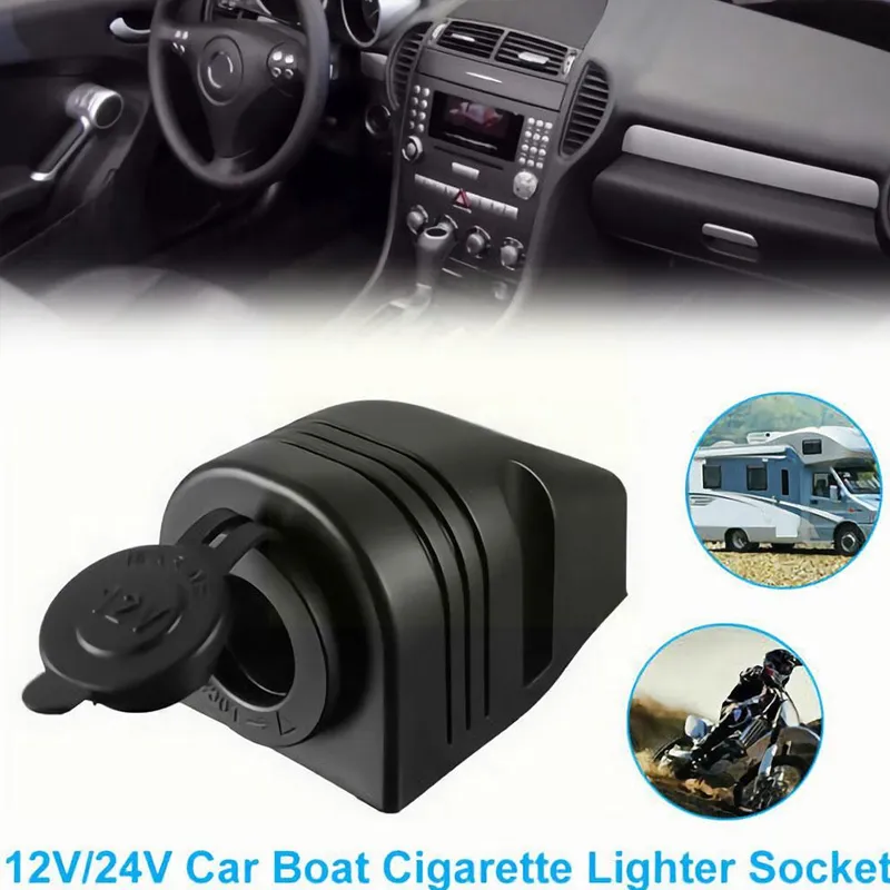 Ny Universal 12/24V cigarettändare sockelbil Splitter Power Socket Charger med vattentät tältbas för Van Truck Boat ATV grossist