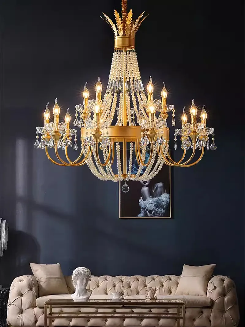 American Luxury Crystal Chandelier French Romantic Pendant Chandeliers Lights Fixture European Art Deco Home Indoor Hotel Luminarias Villa matsal Lustres