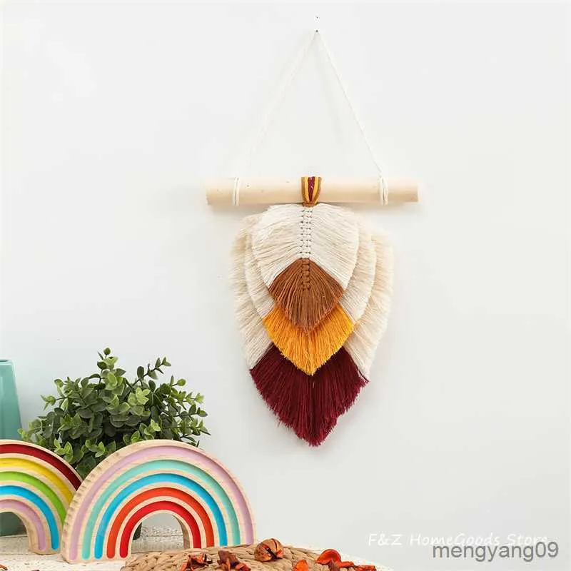 Tapestries Chic Colorful Macrame Wall Hanging Hand-woven Tapestry Leaf Shape Bohemian Style Boho Decor For Home Children's Room Decoration R230811