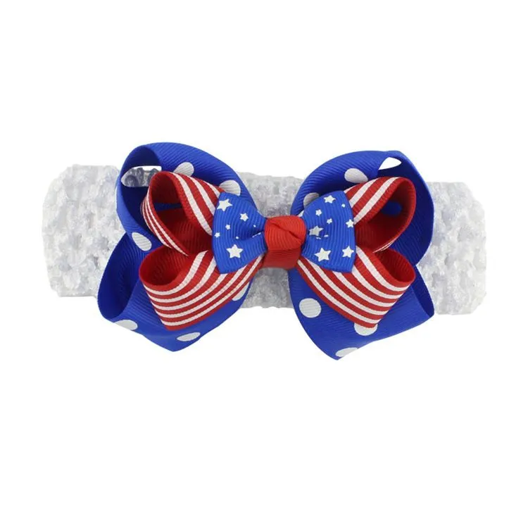 baby girl hairband on American independence day flag stars printed toddler bow hairpin