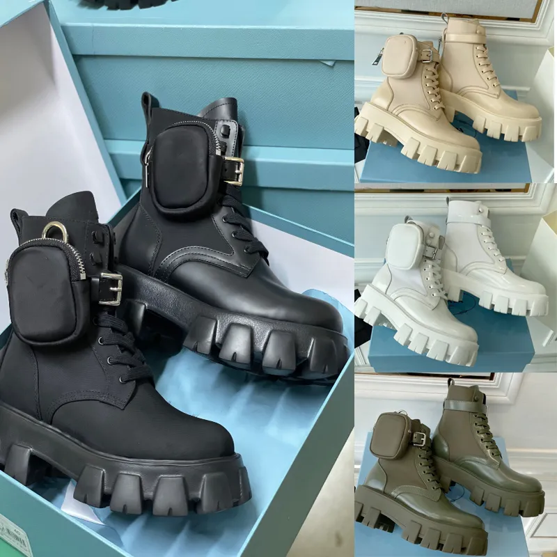 Designerskie buty szczotkowane szczotkowane nylonowe buty botki nylonowe buty bojowe dla kobiet paski z wyjmowaną nylonową gumową podeszwą bieżnika z pudełkiem no43