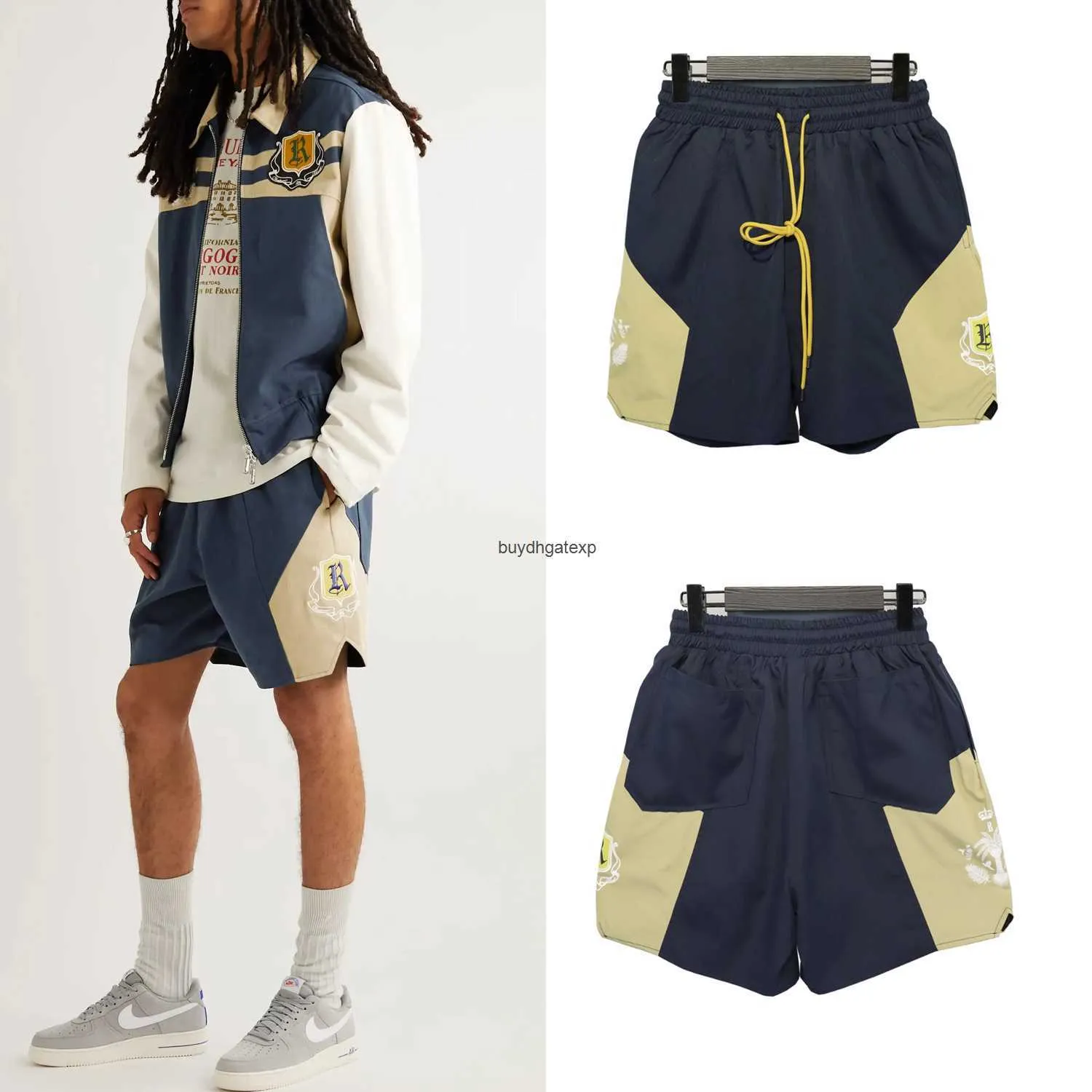 Jxx6 Men's and Women's High Street Shorts Fashion Brand Rhude 2023 Micro-label Color-blocking Lanyard Casual Beach Sports Capris