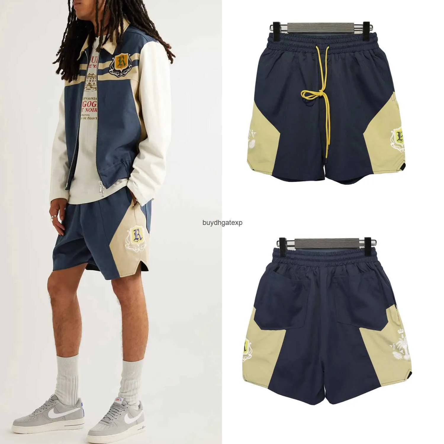 JXX6 Marca de moda para hombres y mujeres calles de la calle Rhude 2023 Micro-etiqueta Bloqueo de color Lanyard Beach Beach Sports Capris