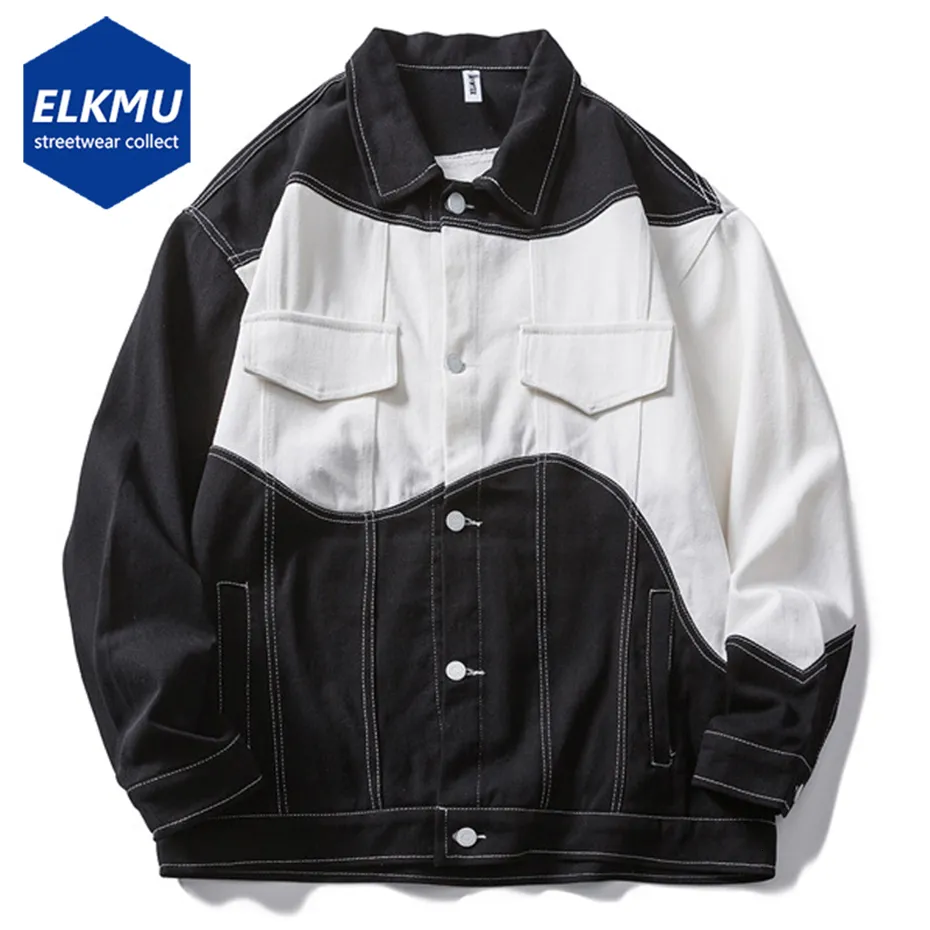 Męskie kurtki streetwearne mody jeansowy czarny biały patchwork Harajuku Hip Hop Zagraniczny płaszcz Y2K 230810