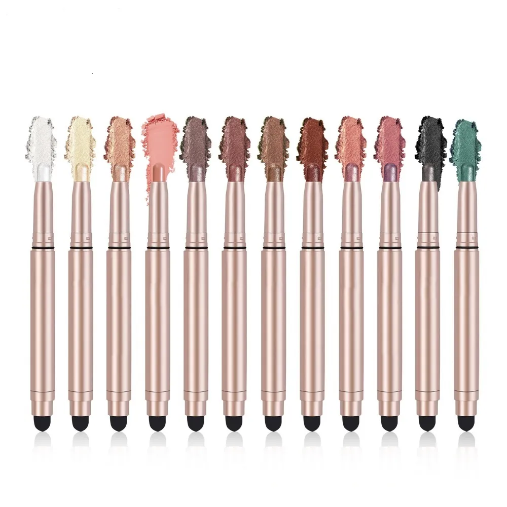 Eye Shadow 12Pcs/Set Double Head Eyeshadow Pen Shimmer Makeup Eyeliner Stick Crayon Silkworm Glitter Pigmented Maquiagem Matte Highlighter 230810