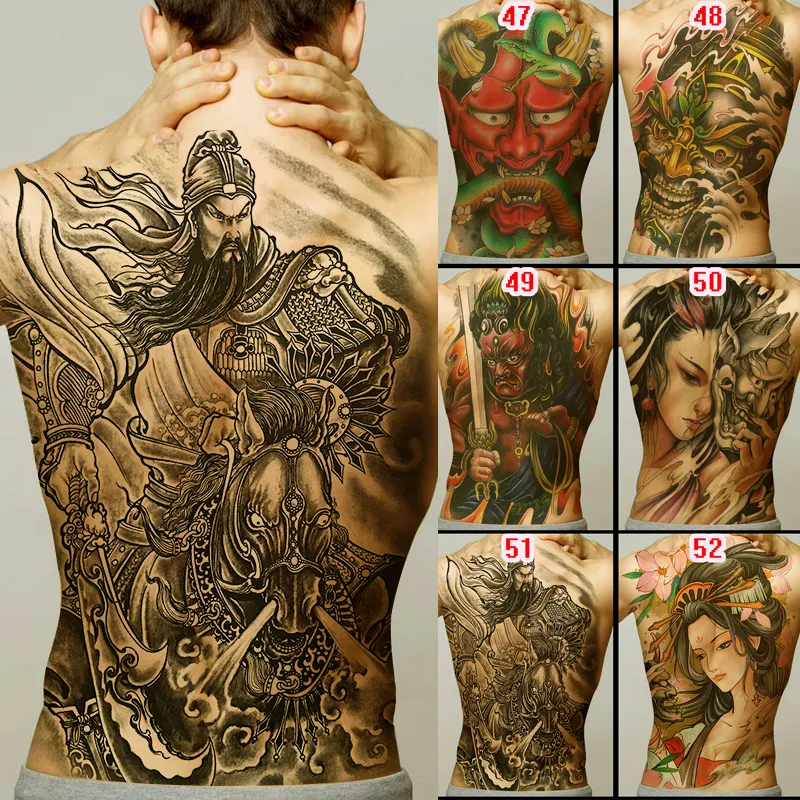 Tatouages ​​temporaires tatouage complet Bouddha Loyauté Geisha Dragon Tiger Carp Designs Men Tatouage temporaire Autocollant grand taille Art Girl Model 230811