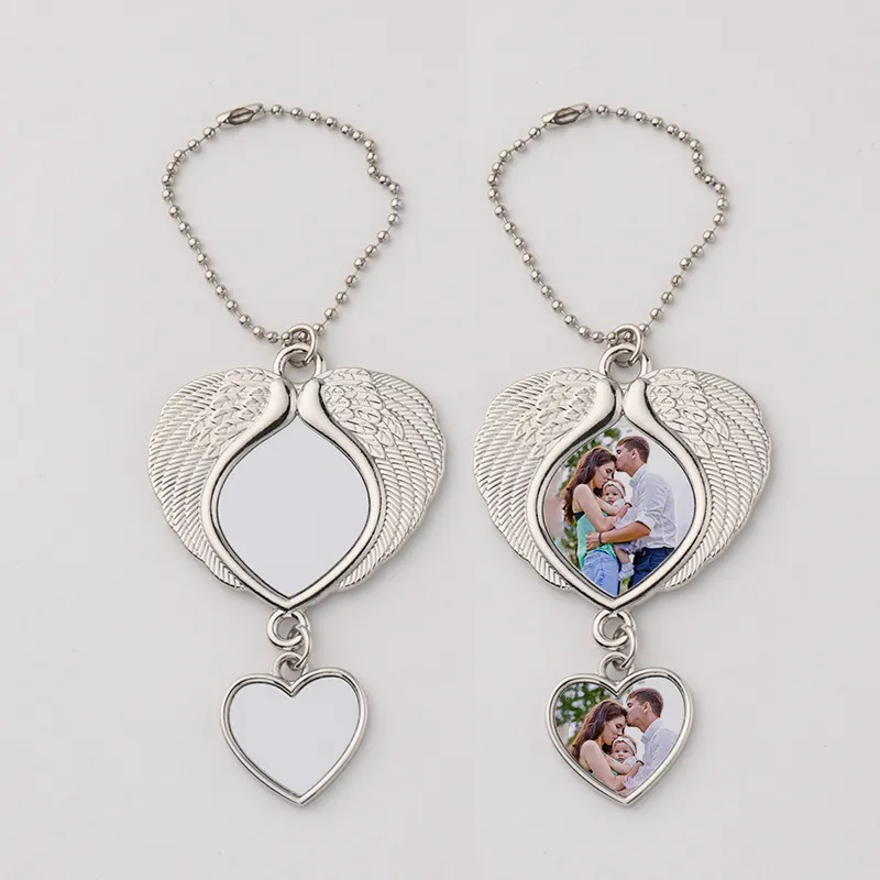 Sublimation Blank Double-sided Car Pendant Heat Transfer Printing Heart Shaped Blank European And American Car Jewelry Love Commemorative Pendant