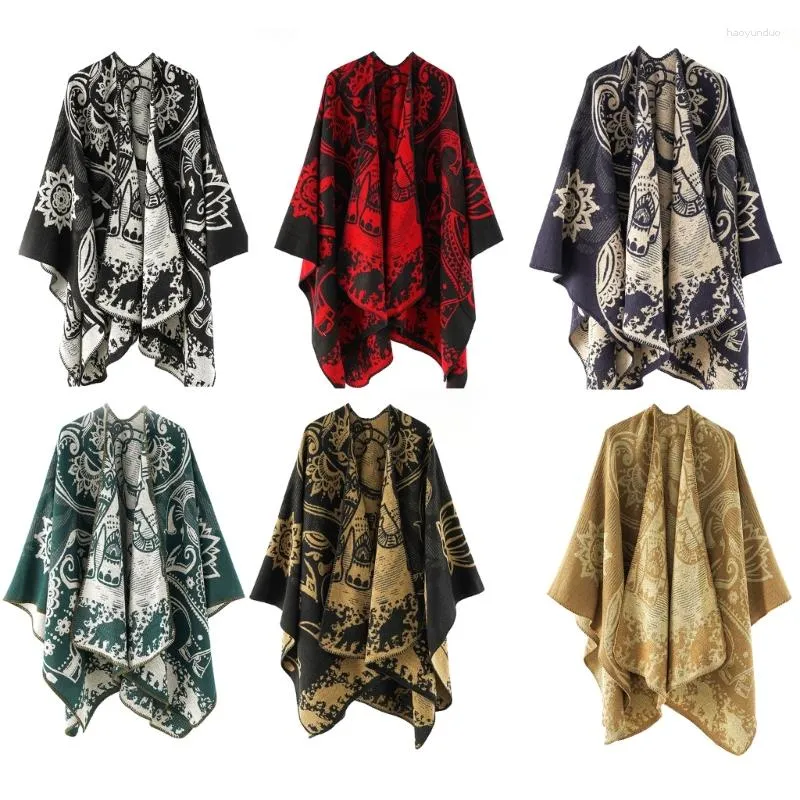 Scarves Versatile Ethnic-inspired Fringed Cape Wrap Stylish Ethnic Patterned Poncho Shawl Must-have TravelEssentials For Women