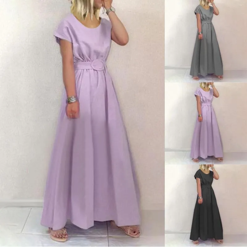 Casual Dresses Elegant Maxi Gown Long For Women Ladies Wedding Birthday Evening Prom Party V Neck Short Sleeve Belted Waist Dress