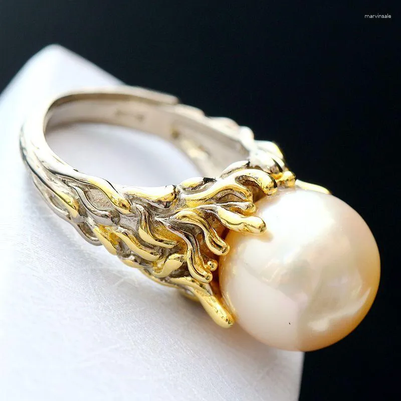 Pierścienie klastra retro thai srebrne hurtowe inkrustowane naturalny naturalny pierścień perłowy styl hip-hopowy S925 Sterling Female Otwarte zakończenie