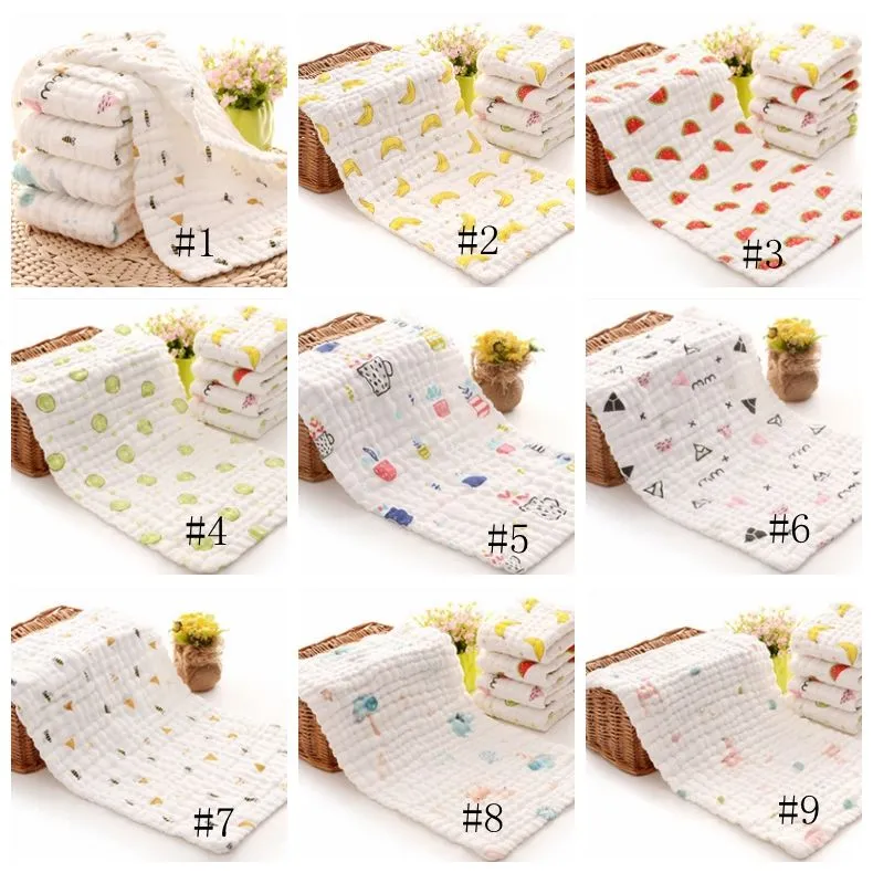 Baby Burp Cloths 100% Cotton Gauze Newborn Bath Towel Muslin Baby Face Towels Baby Bath Wrap Wipe Cloth 17 Designs DW4154