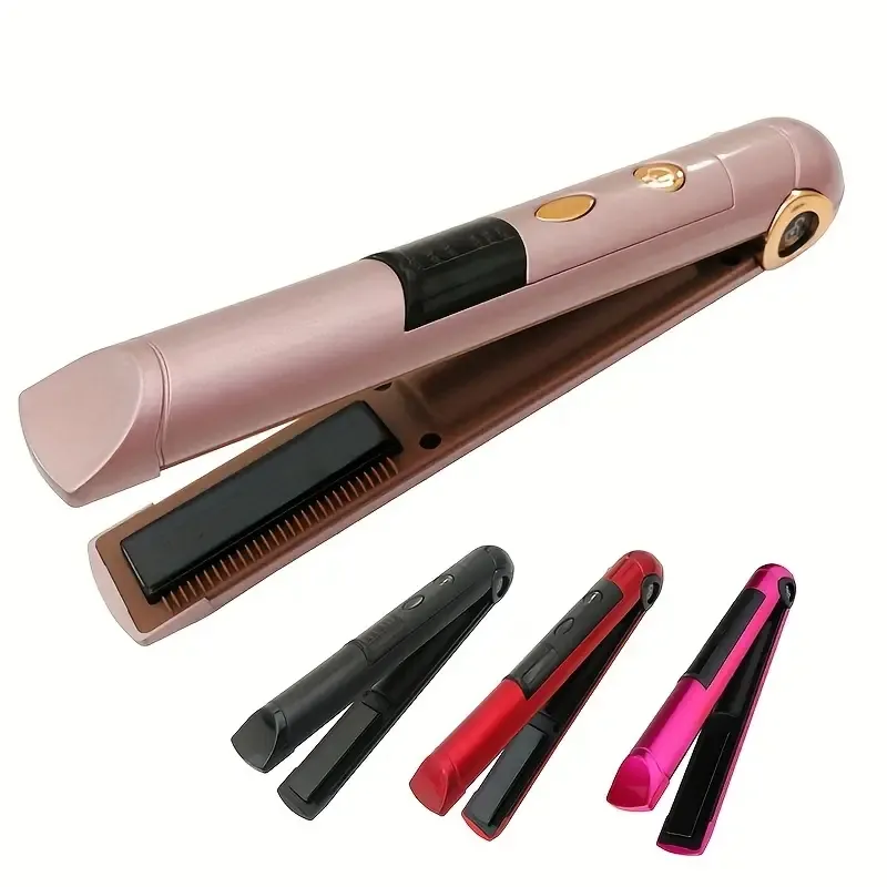 1pc 2 IN 1 Flat Iron USB Wireless Hair Straightener Portable Professional Cordless Roller Curler Ceramic Fast Heating Styling Tools