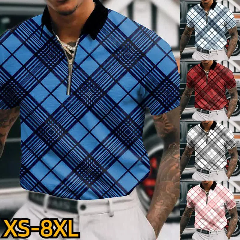 Erkek Polos Yaz Nefes Alabası Yakası Üst Moda Polo Gömlek 3D Baskı Zip T-Shirt Sıradan Kısa Kol Sokak Stili Serisi Giysiler