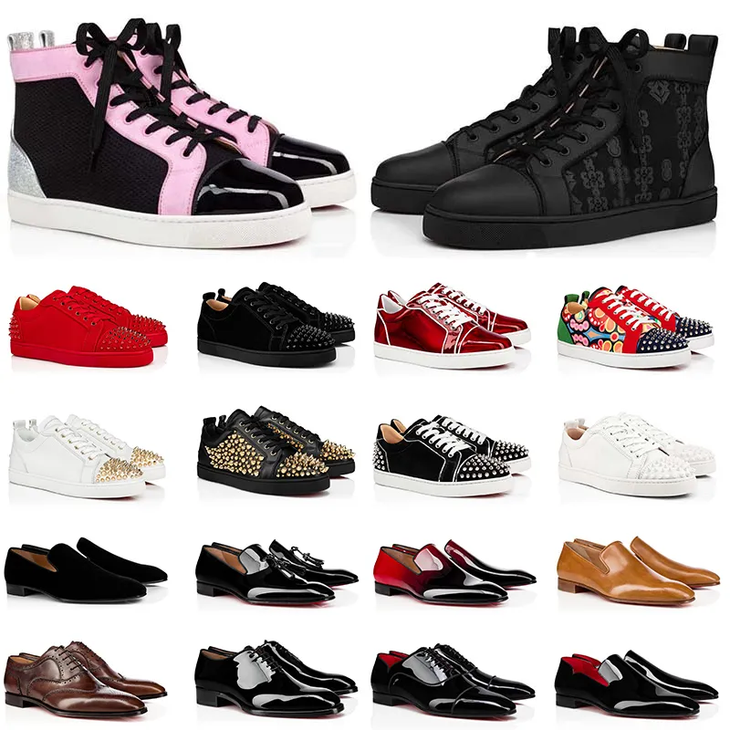 Red Bottoms BOX 포함 loafers 캐주얼 신발 Junior Studded Spikes Platform Designers Red Bottoms 럭셔리 브랜드 신발 남성 여성 플랫 트레이너 스니커즈 크기 13