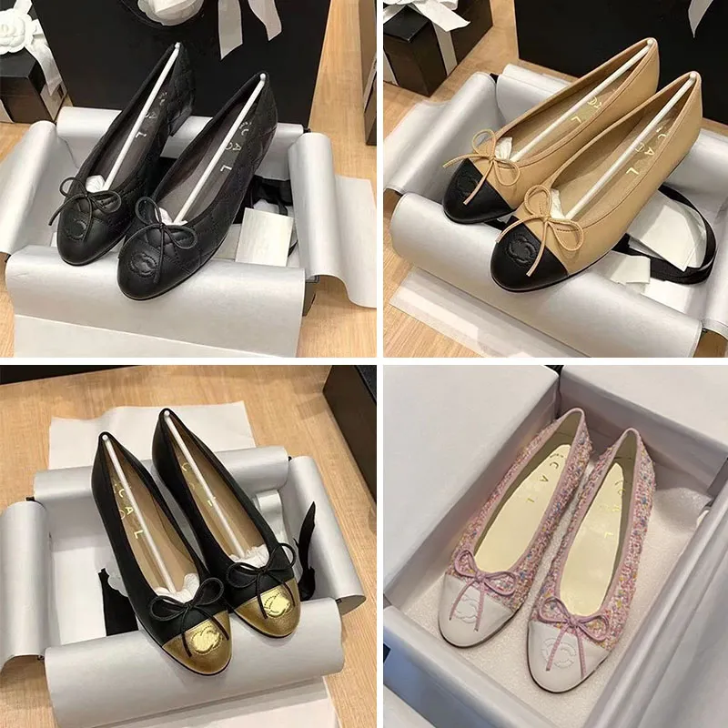 Paris luksus designer buty czarne różowe balet płaskie buty damskie buty 2C Buty na pikowane skórzane baletowe buty okrągłe palce damskie buty do sukienki buty