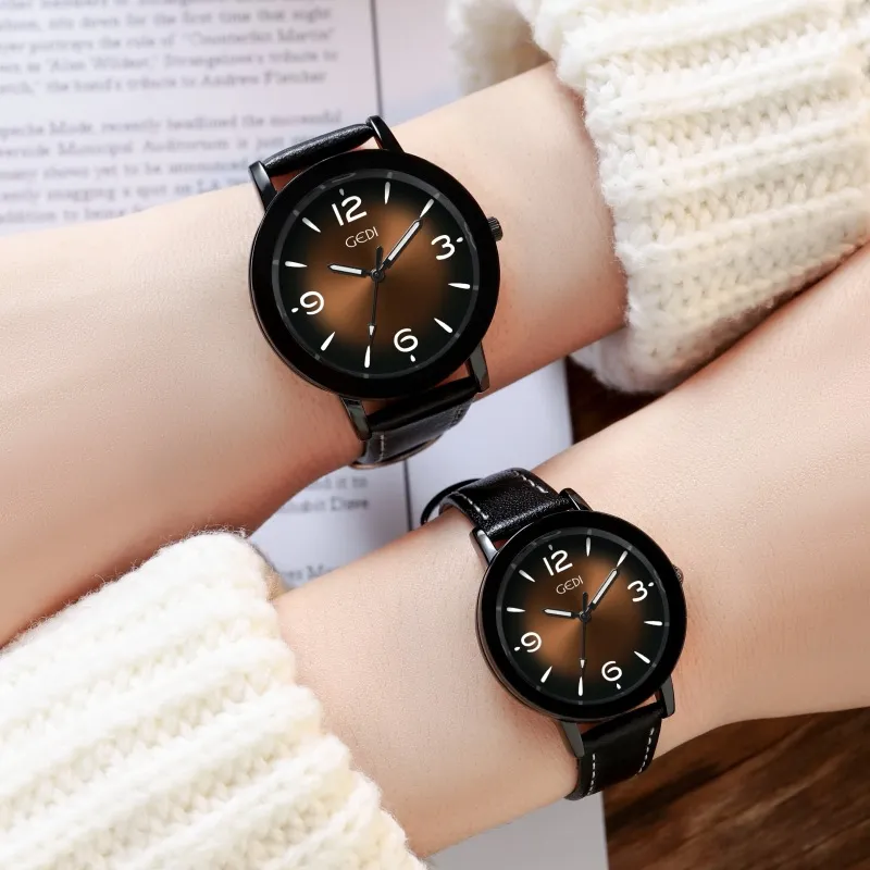 Minimalist Couple Watches Water Resistant Quartz Wristwatch with Leather Strap