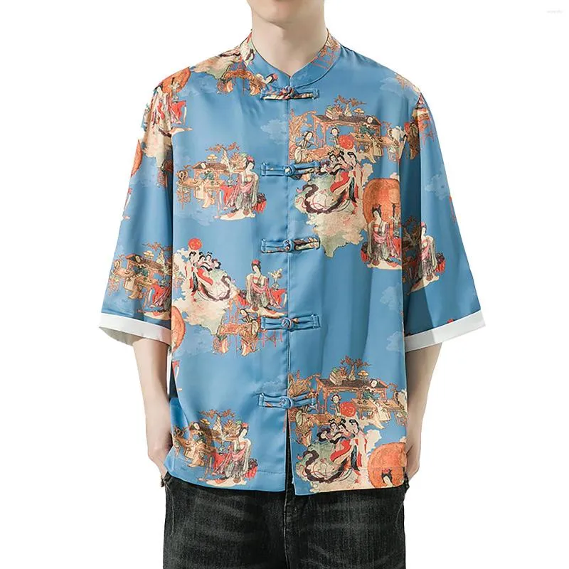 Tute da uomo da uomo colletto vintage tang a maniche corta camicia per camicia piatto casual hanfu grande e alta camicie da palla da pallacanestro da basket