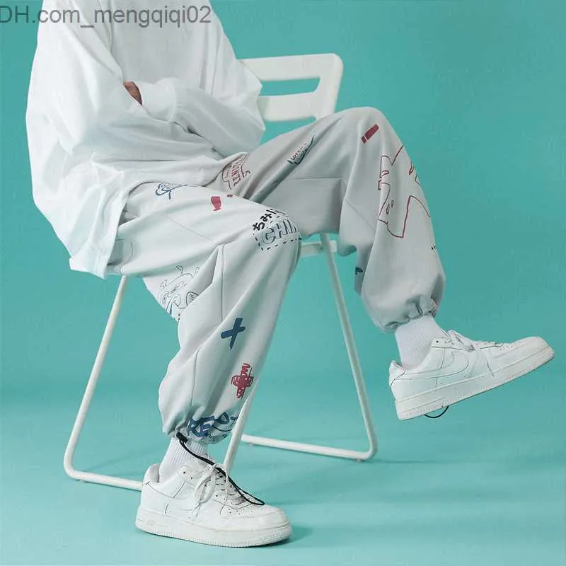 Herenbroek ijs zijden jogger broek hiphop broek herenmodemerk heren losse joggingbroek zomer dunne casual broek 9 punten z230814