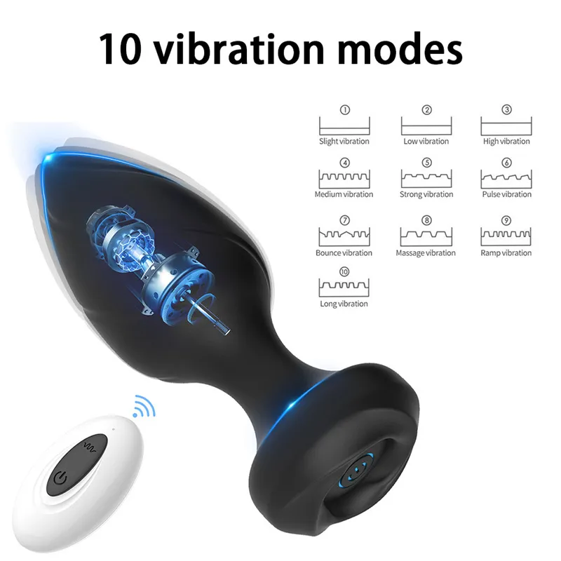 Trådlös fjärrkontroll vibrerande analplugg 10 hastigheter rumpa plug vibrator prostata massage sex leksaker för män kvinnor vuxen leksak