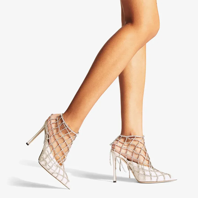Anklets Stonefans Mesh High Heel Anklet Armband Tassel Smycken för kvinnor Luxury Crystal Foot Chain Summer Sandals Accessories Flash 230810
