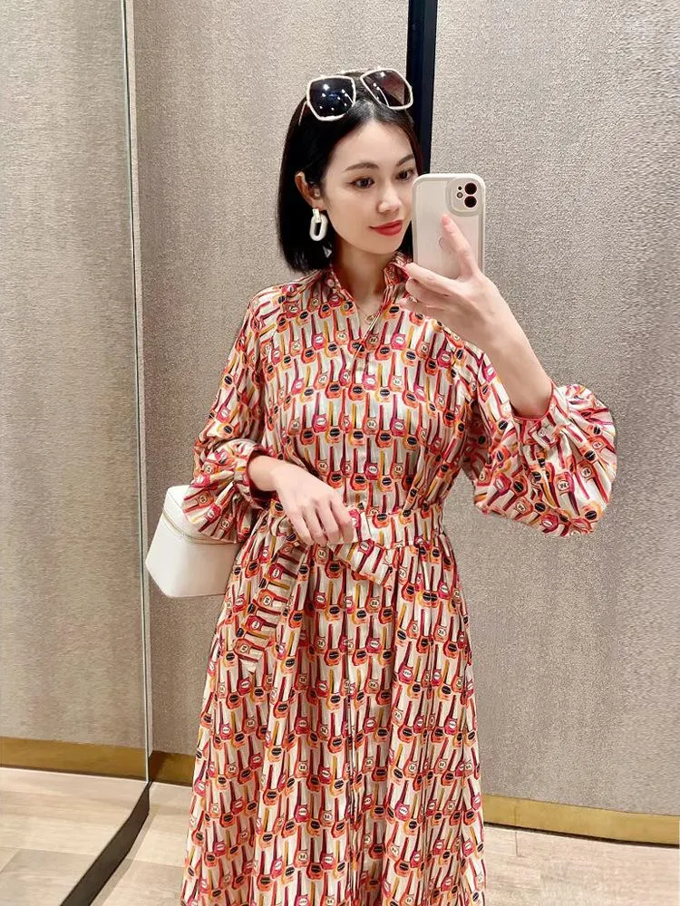 Casual Dresses Women's Shirt Dress High End 18mm Silk Long Sleeved Mid Length A-line Spring Autumn For Women 2023