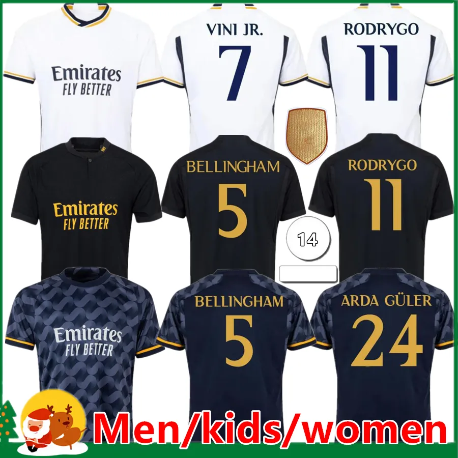 Fans Player Bellingham Vini Jr Soccer Jerseys 23 24 Tchouameni Camaveringa Alaba Modric Rodrygo 2023 2024 Real Madrids Män kvinnor / barn