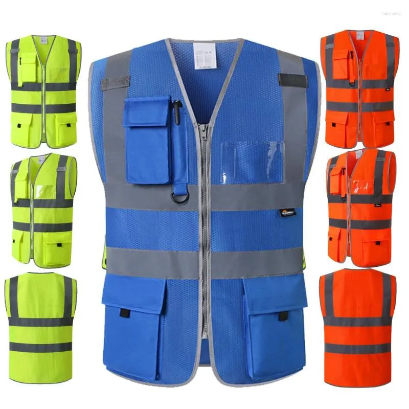 Men's Vests High Visibility Mesh Safety Reflective Vest With Pockets And Zipper Security Cycling Walking Sports Outdoor Construction