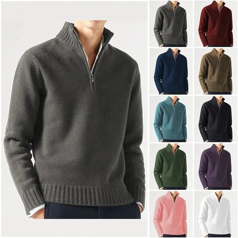 Herrtröjor Vintermens kashmir Zipper BASIC TREATER Herrfleece tjockare tröja halv dragkedja Turtleneck varm pullover manlig smal yttre slitage 230811