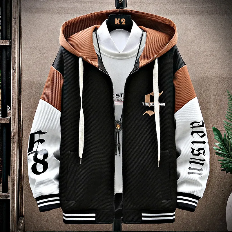 Hip Hop Hooded Jacket For Men Streetwear Patchwork Coat With