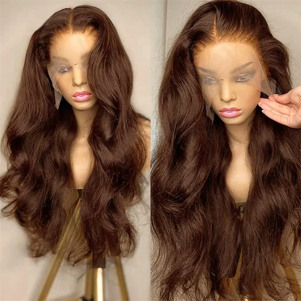 180%density 13x4 13x6x1 HD Lace Frontal Body Wave Lace Front Wigs Transparent Brazilian Ginger Brown Human Hair Wigs Glueless Preplucked