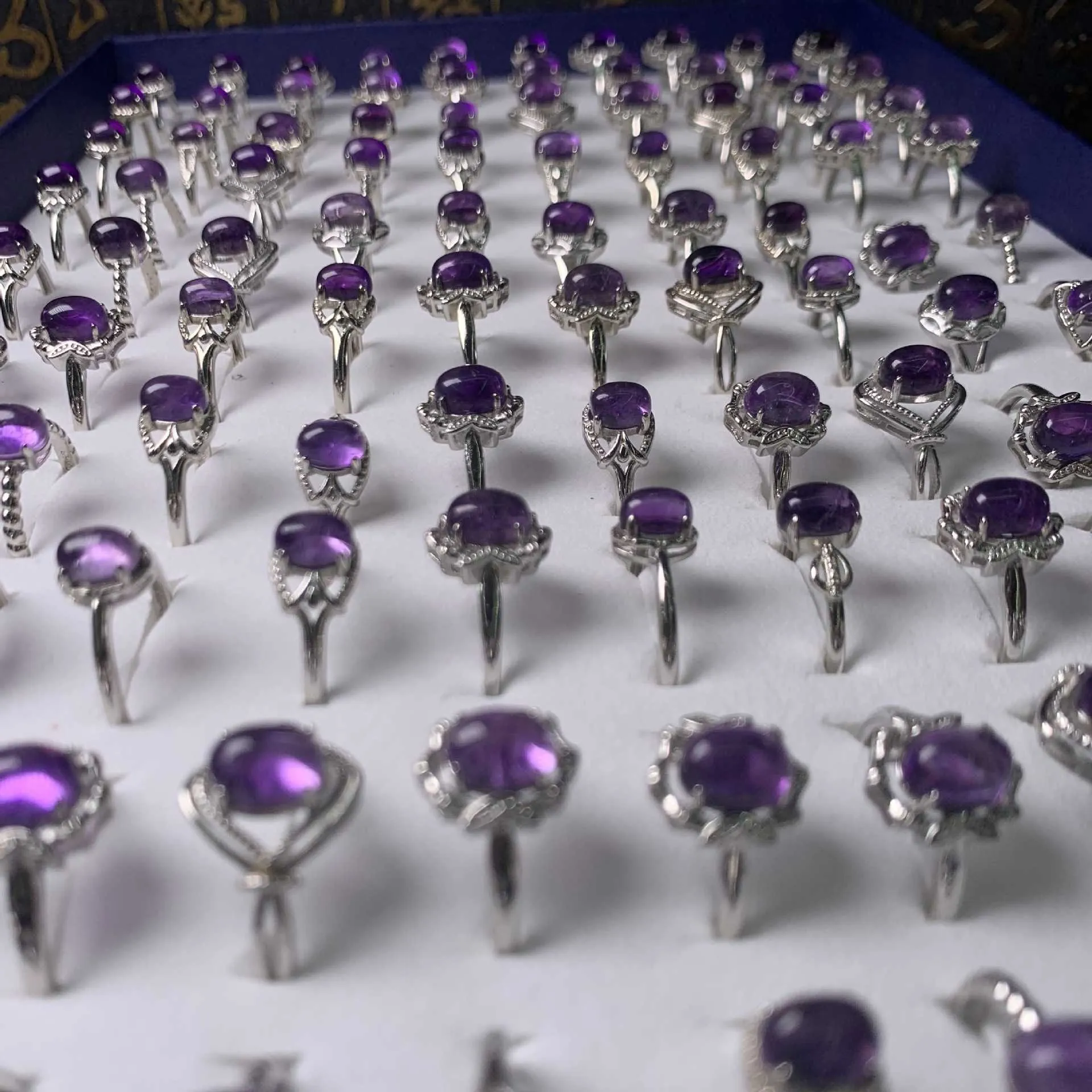 Naturlig brasiliansk ametist ring kristallringar bulk grossistkvinnor smycken