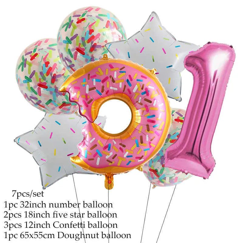 Decorazione Caramelle Gelato Ciambella Lecca-lecca rosa Palloncini foil Numero Palloncini Set Decorazioni di compleanno per ragazze Baby Shower