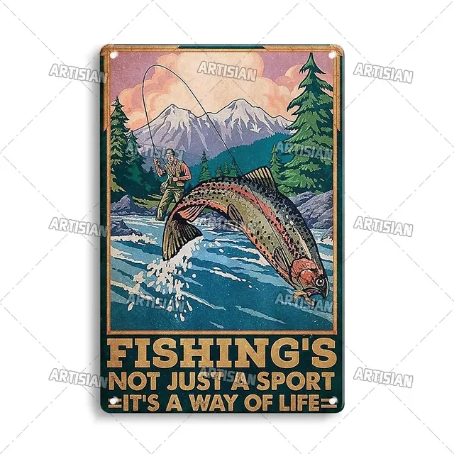 Artisian Fishing Metal Sign Sport Tin Poster Lure Decorative Plate