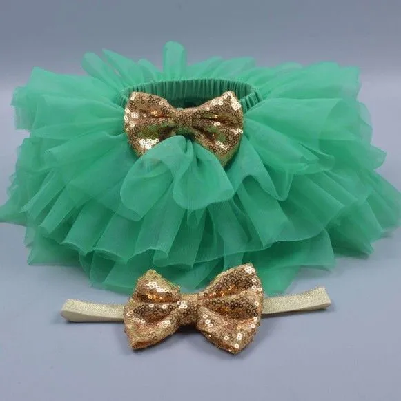 Baby Girls Tutu Skirt Headband Set Toddler Ruffle Tulle Diaper Covers 6-24 Months solid color Soft Tulles Bloomers