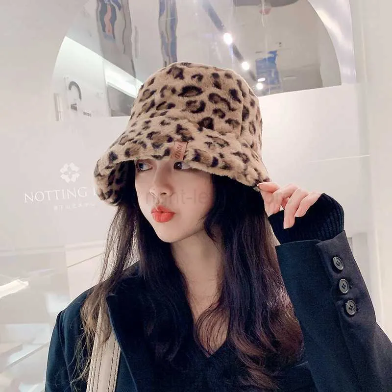 Wide Brim Hats Bucket Hats Autumn Winter Bucket Hat Women Faux Fur Plush Leopard Bucket Hat Women Outdoor Warm Hat Soft Velvet Lady Panama Fisherman Cap