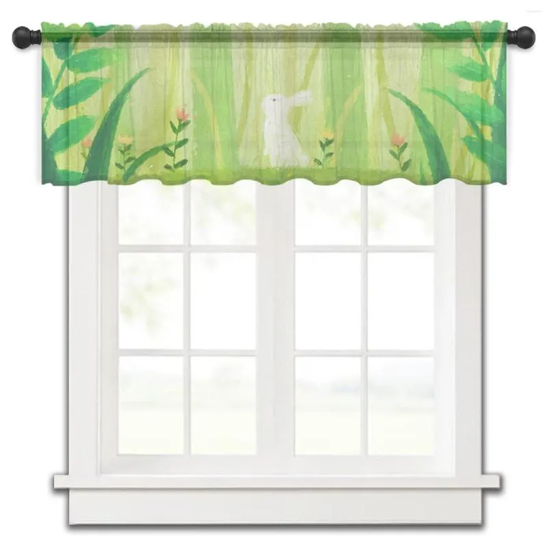 Curtain Green Leaves Woods Kitchen Small Window Tulle Sheer Short Bedroom Living Room Home Decor Voile Drapes