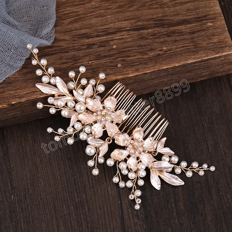 New Trend Hair Comb Wedding Tiaras Floral Pearl Hairpin For Girls Party Headpiece Crystal Shiny Bride Hair Jewelry Fashion Tiara