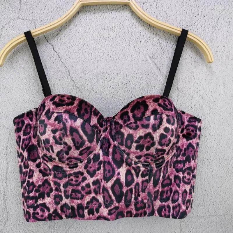 Bustiers korsetter Kvinnor Sexig leopardtryck sammet Kort bustier skördetoppar utanför bär ärmlös hög midjekorsett Camis Q837