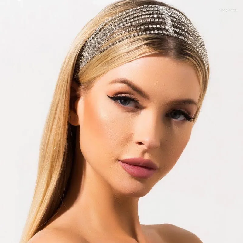 Clips de cheveux Fashion européenne et américaine Exquise Luxury Crystal Chaîne de bande de cheveux Sweet Bridal Bijoux Rhin Stone Birthday Gift