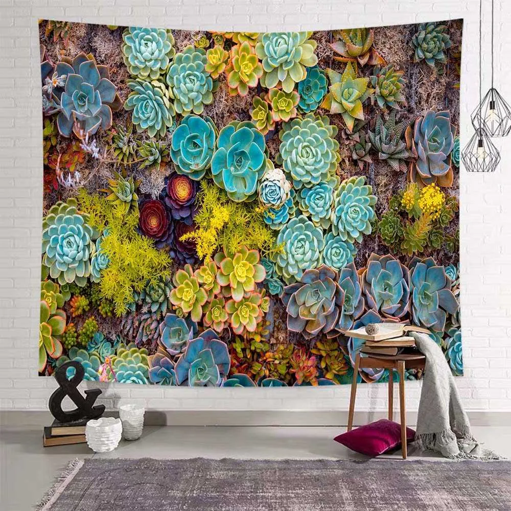 Tapisserier Tapestry White Cactus Succulents Textur Bakgrund Vägg Tapestry Bedroom vardagsrum Vägg Anpassningsbar