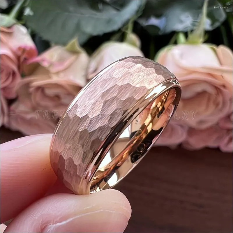 Wedding Rings Women Tungsten Band For Men Fashion Jewelry Hammered Stepped Edges Brushed Shiny Comfort Fit