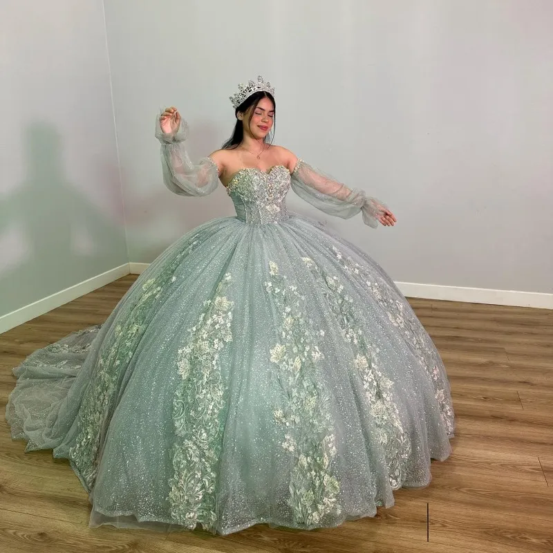 Sage Green Sweetheart Off The Shoulder Quinceanera Dress Princess Prom Gown  Tulle Lace Up Appliques Sweet 15 16 Ball Gown from Dhgate Quinceanera  Dresses - price 269.99